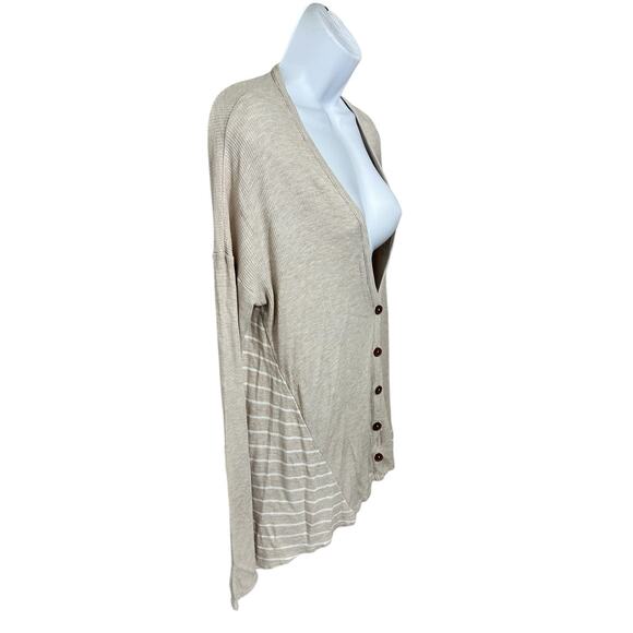 tea n rose Beige Cardigan Sweater Sz Large V-Neck Button Front Waffle Knit Long - Picture 3 of 5